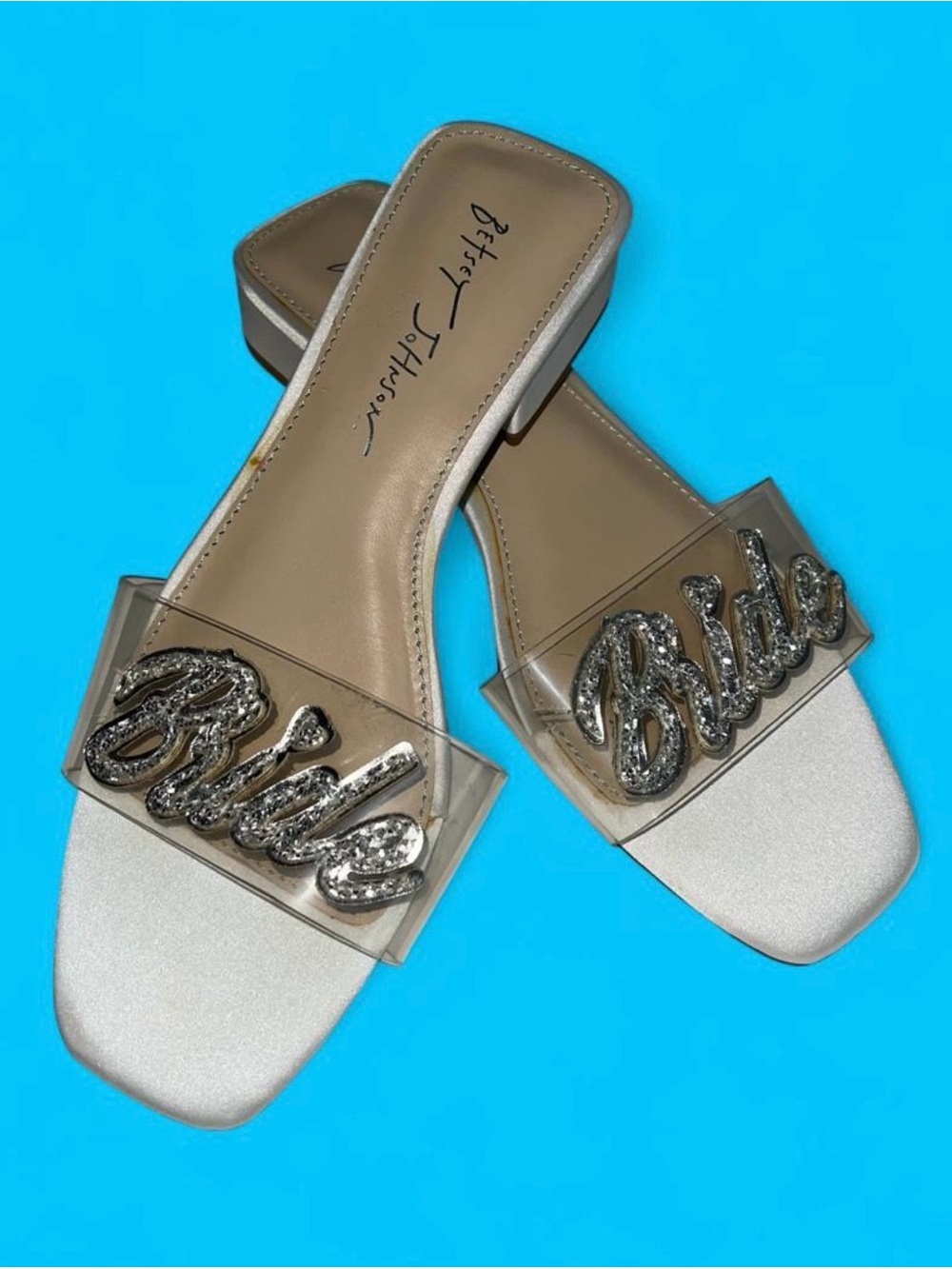 Betsey Johnson White Clear BRIDE Embellished Slide Mules